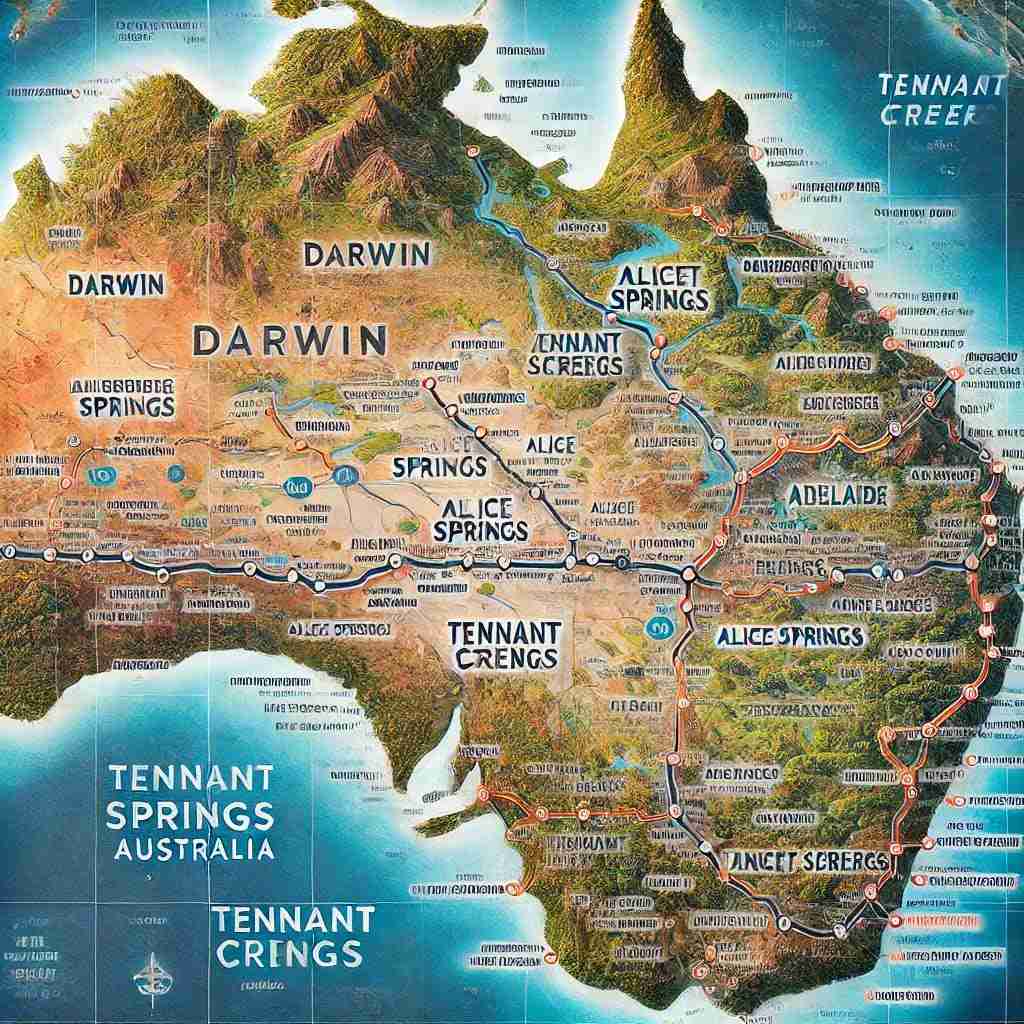 Darwin to Adelaide Railway Map