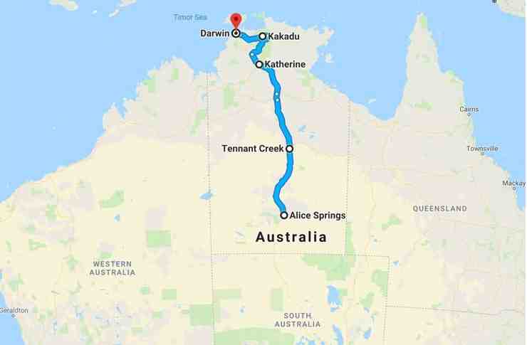 Map darwin to alice springs